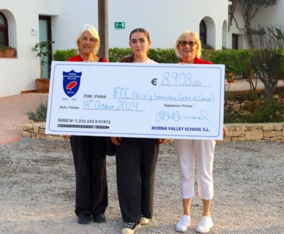 Las voluntarias de IFCC recogiendo el cheque